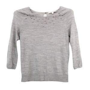 Ann Taylor Loft Gray Sweater Beaded Detail Sz S